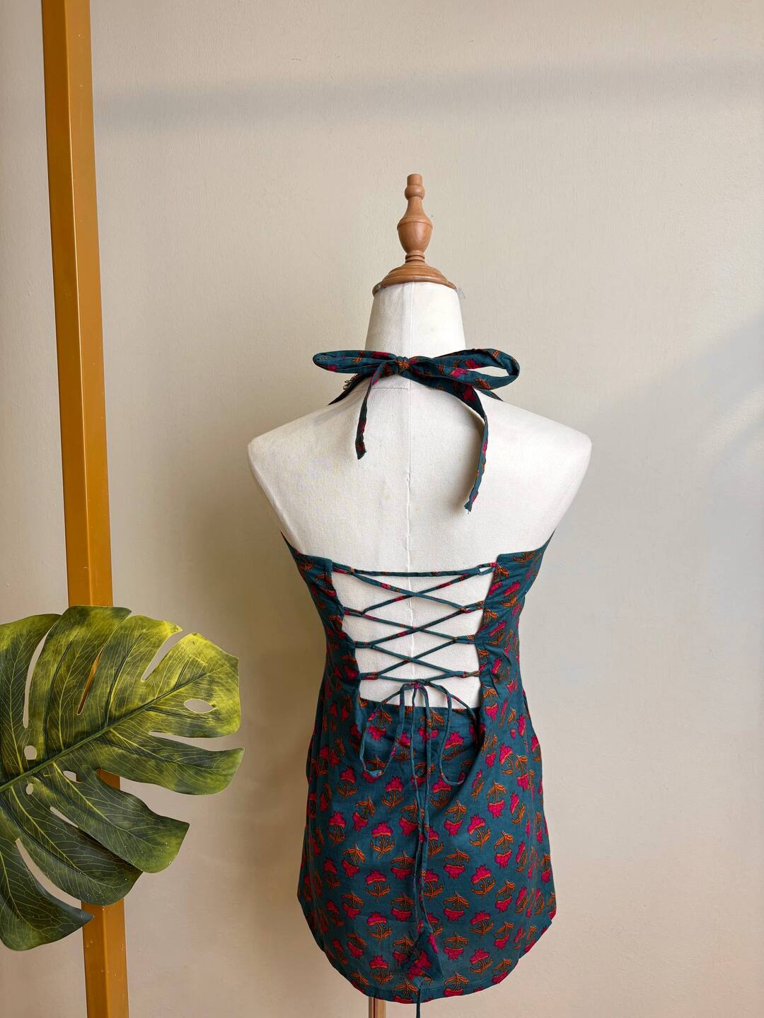 Teal Blue Hand block Cotton Top