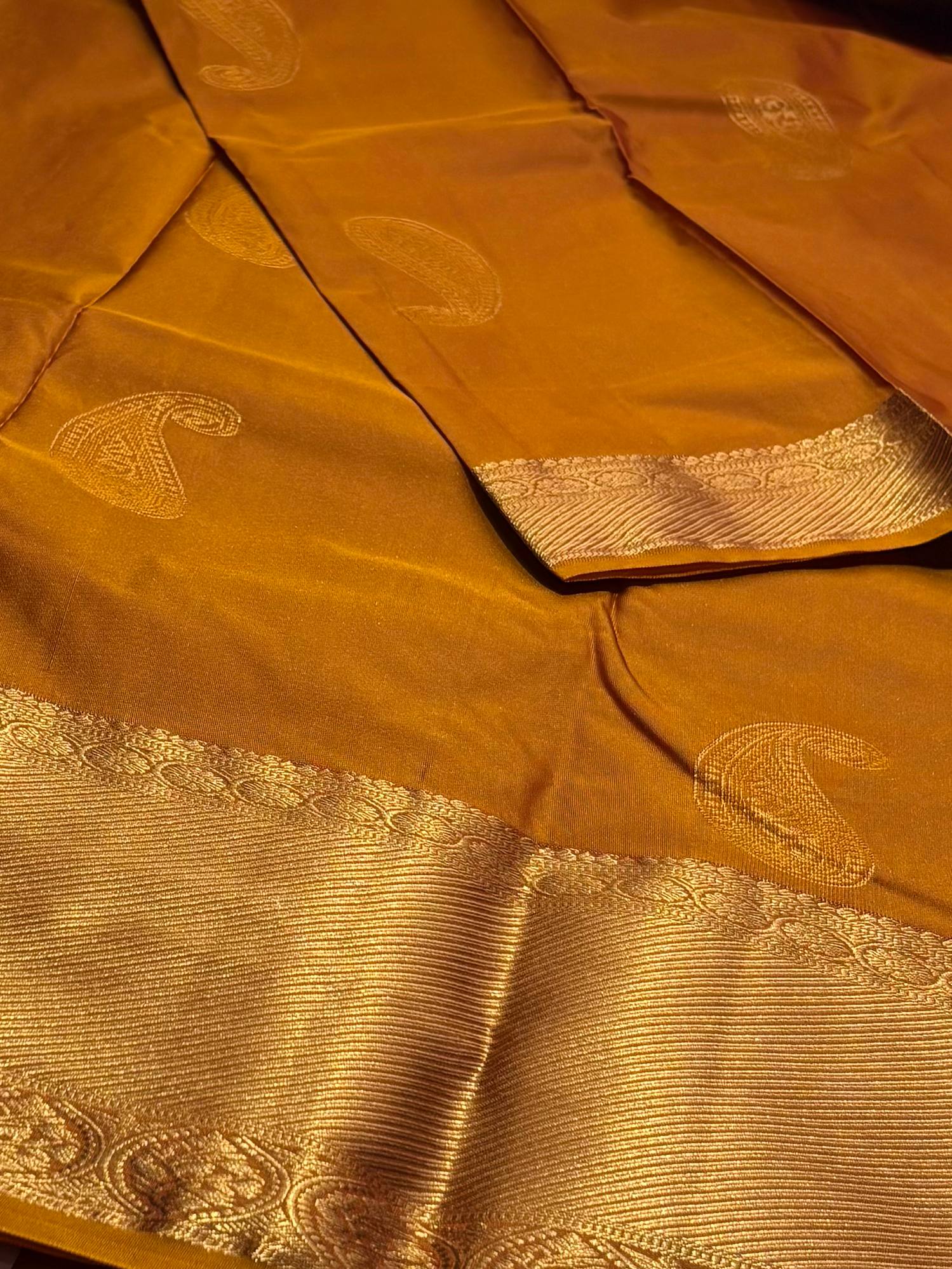 Mustard Brown Semi Kanchipuram Silk Saree