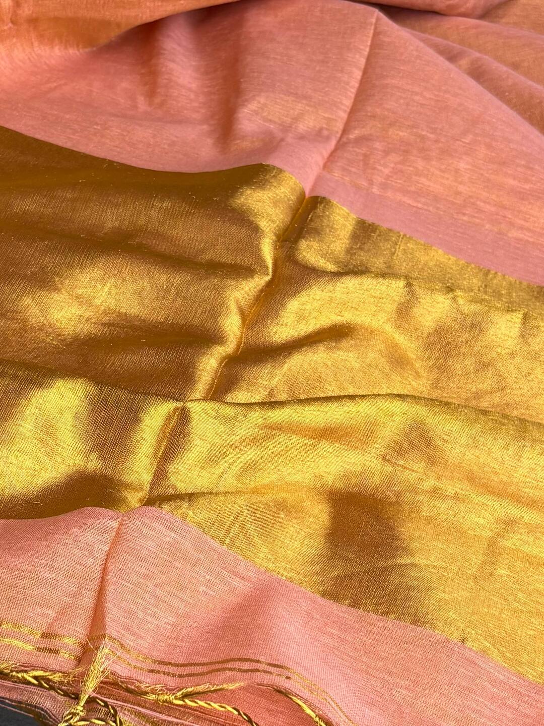 Pastel Pink Plain Kadhi Cotton Saree