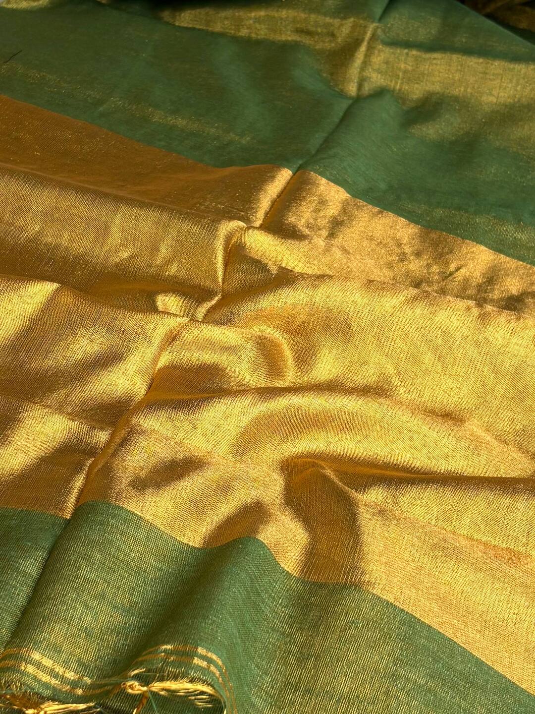 Olive Green Plain Kadhi Cotton Saree