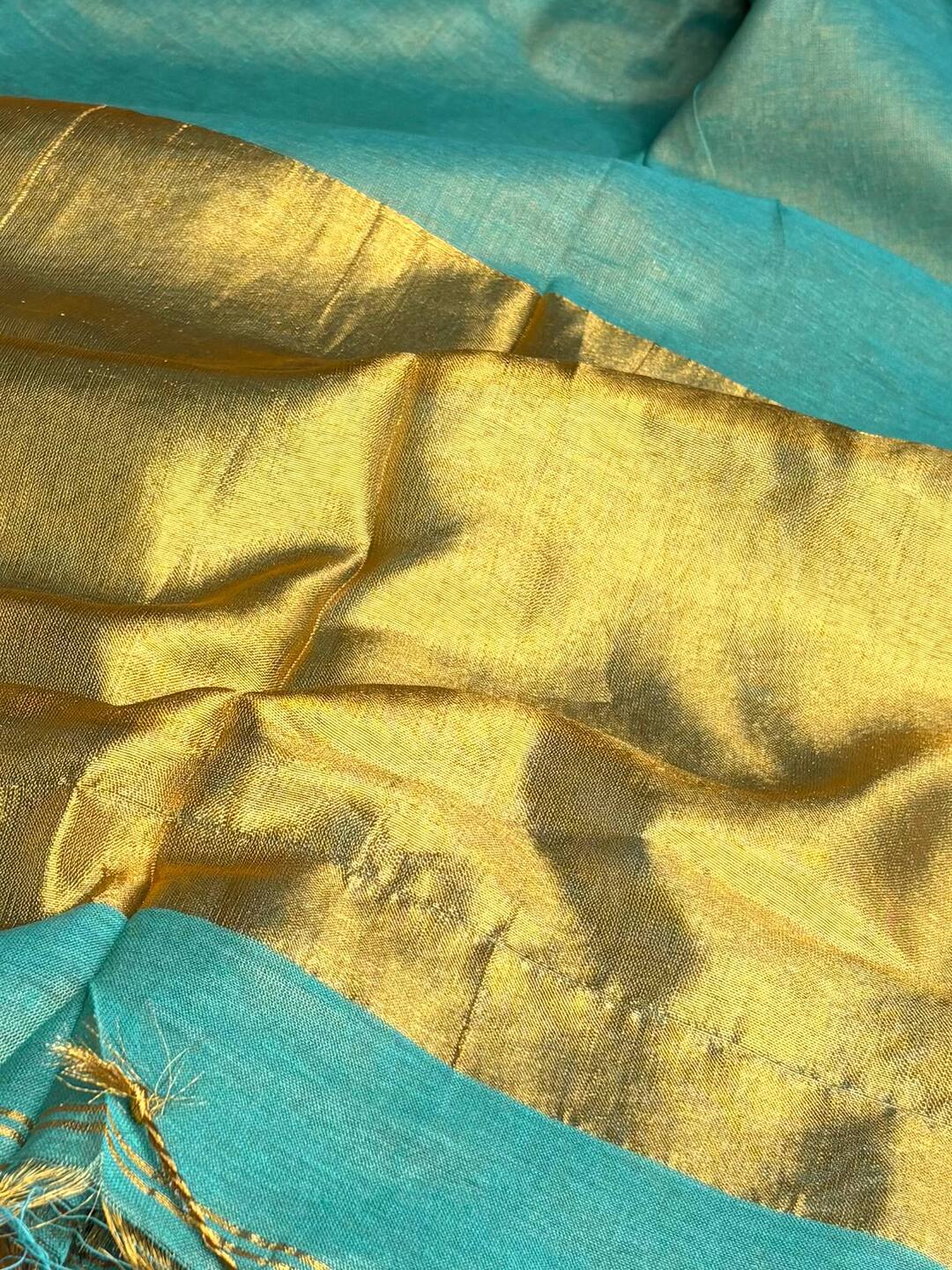 Sky Blue Plain Kadhi Cotton Saree