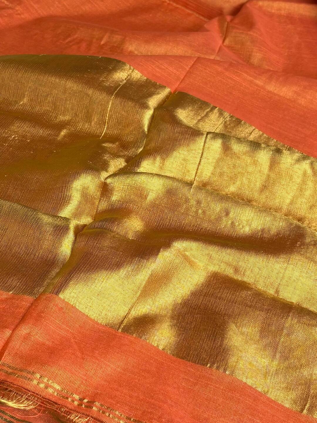 Orange Plain Kadhi Cotton Saree