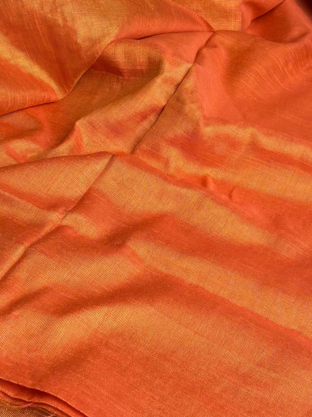 Orange Plain Kadhi Cotton Saree