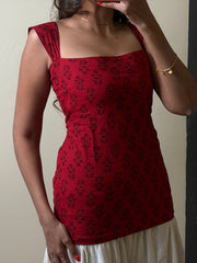 Cherry Red Handblock Cotton Top