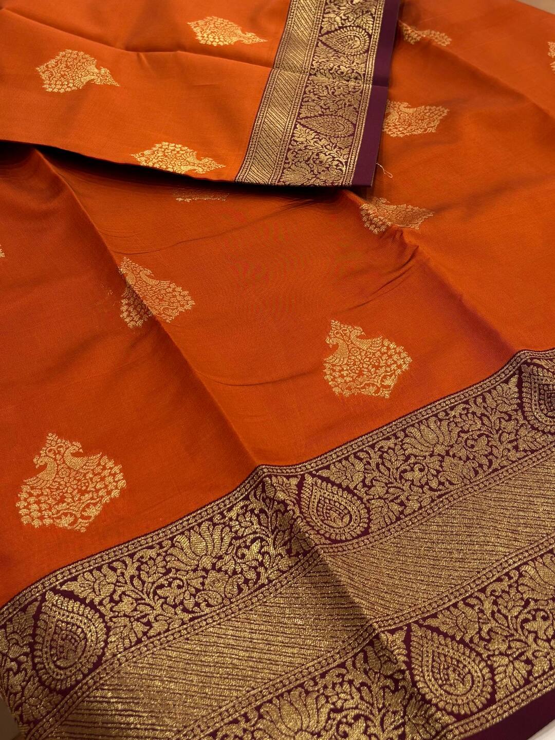 Burnt Orange Cotton Silk Saree