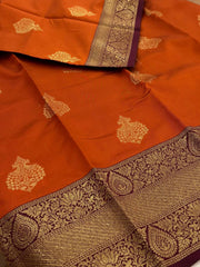 Burnt Orange Cotton Silk Saree