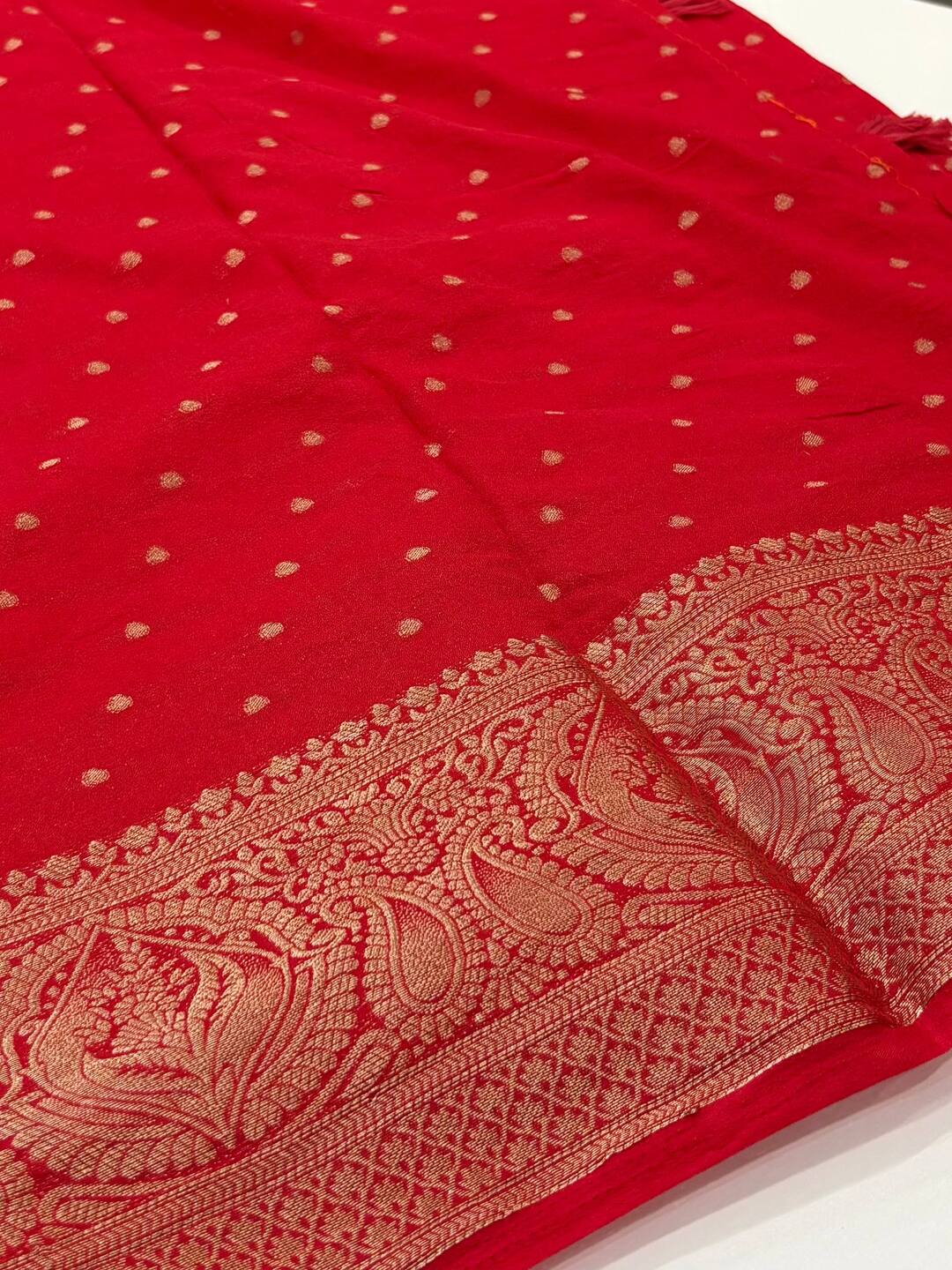 Chili Red Chiffon Silk Saree