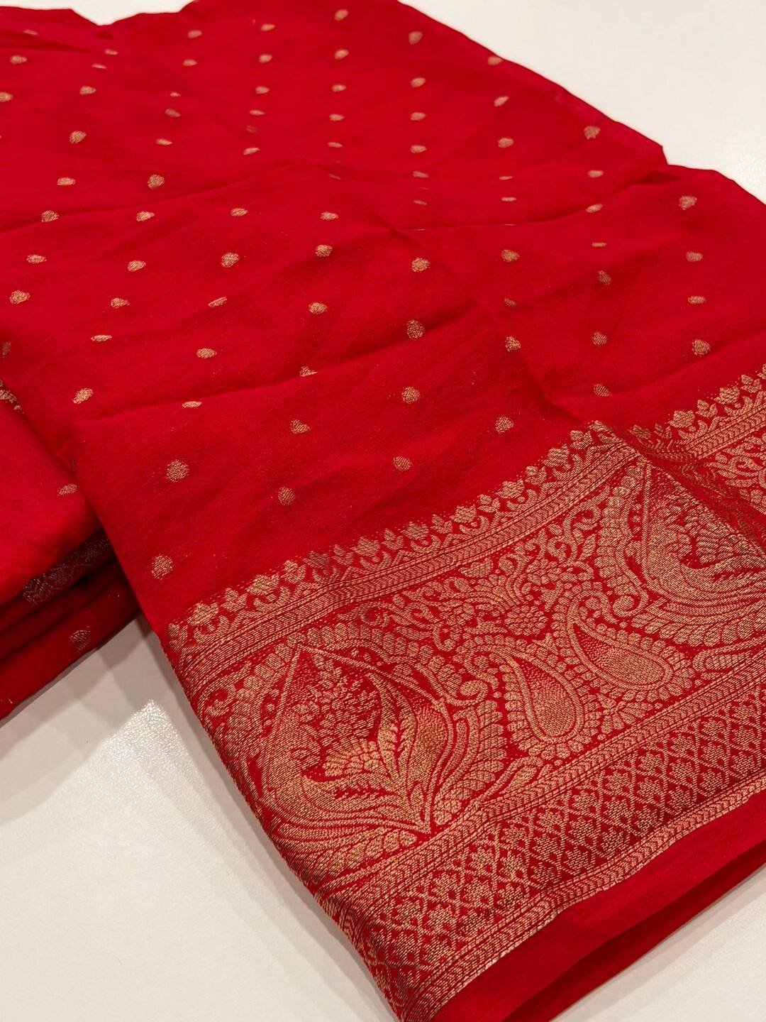 Chili Red Chiffon Silk Saree