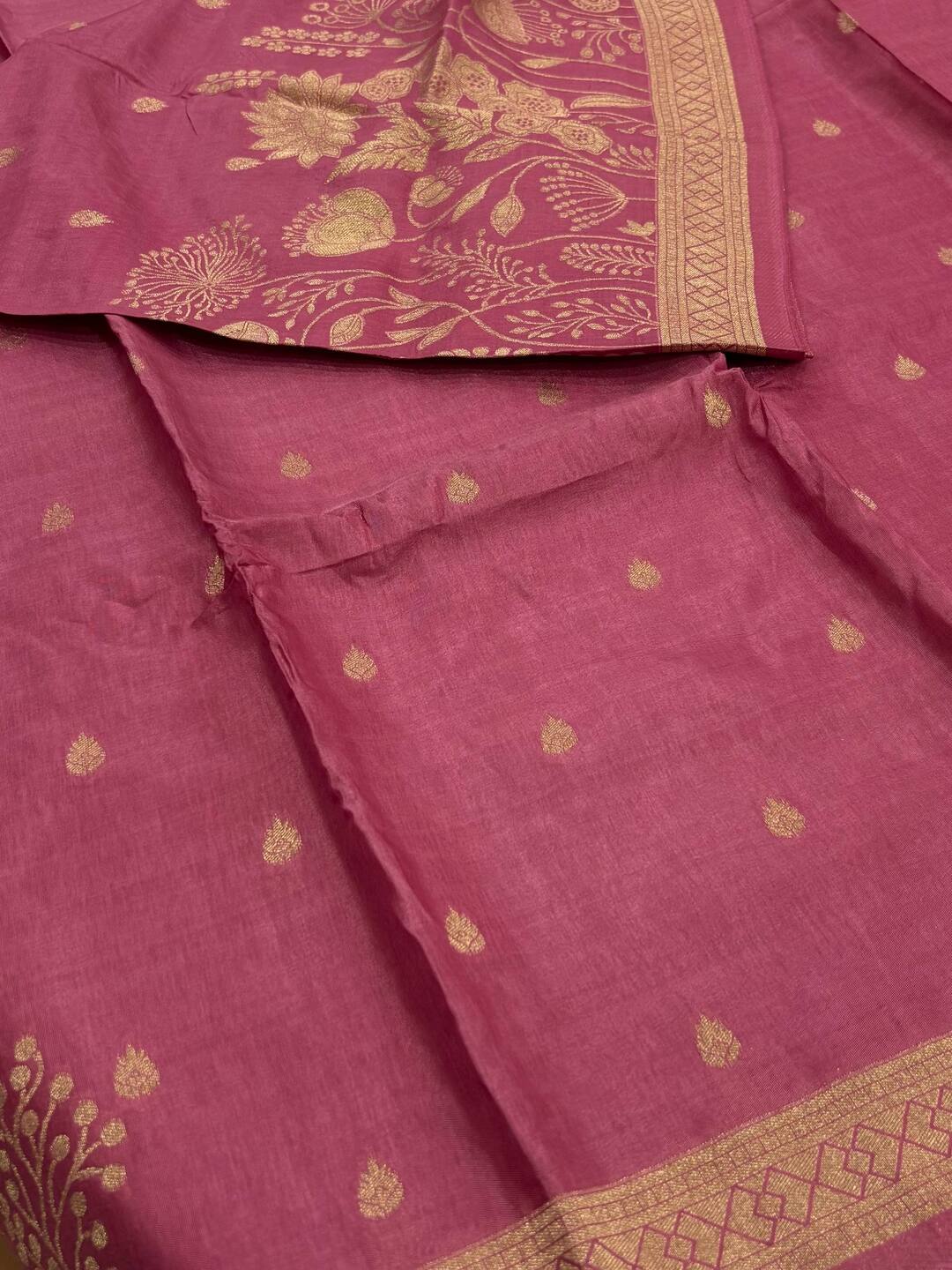 Dusty Pink Chiffon Cotton Silk Saree