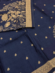 Teal Blue Chiffon Cotton Silk Saree
