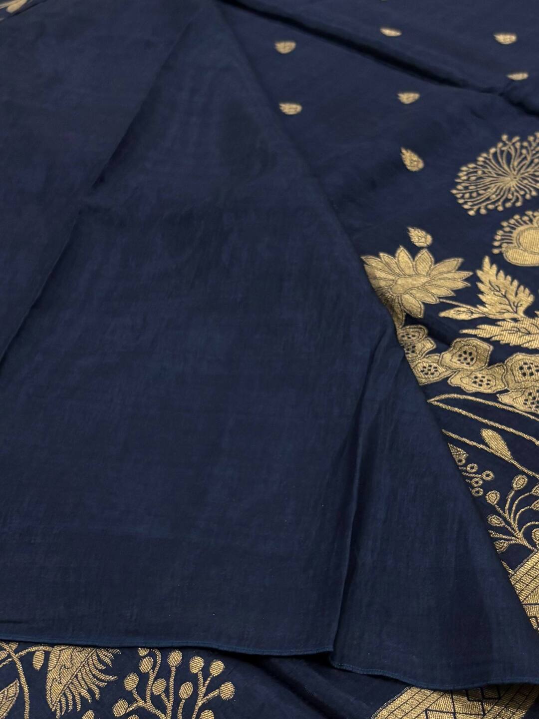 Teal Blue Chiffon Cotton Silk Saree