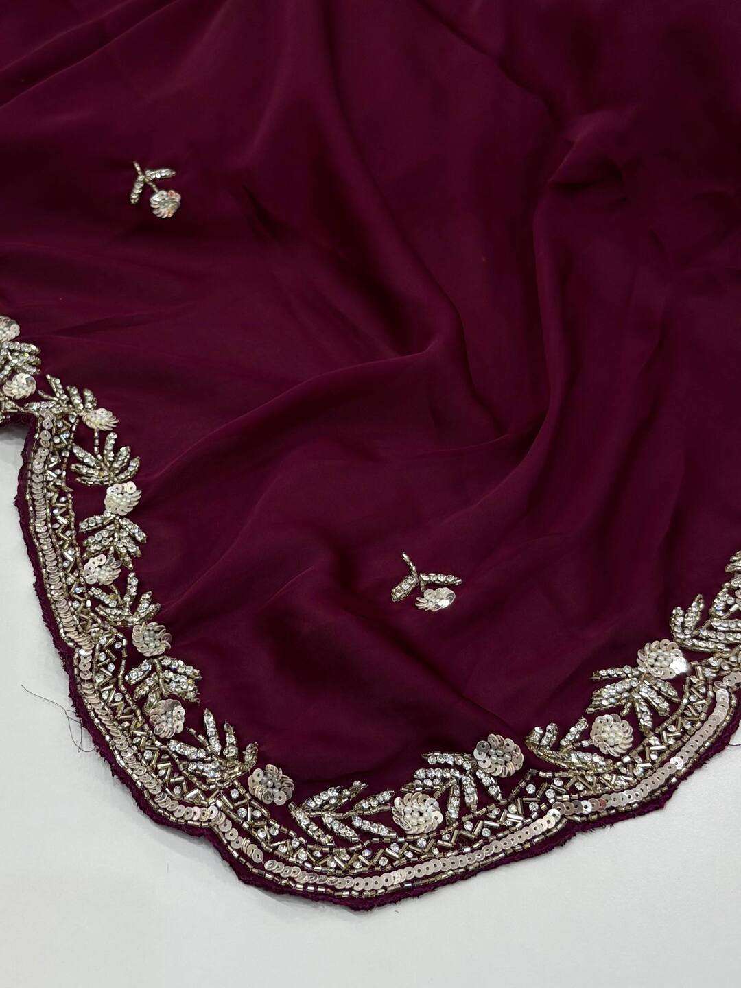 Wine Purple Georgette Silk  Saree