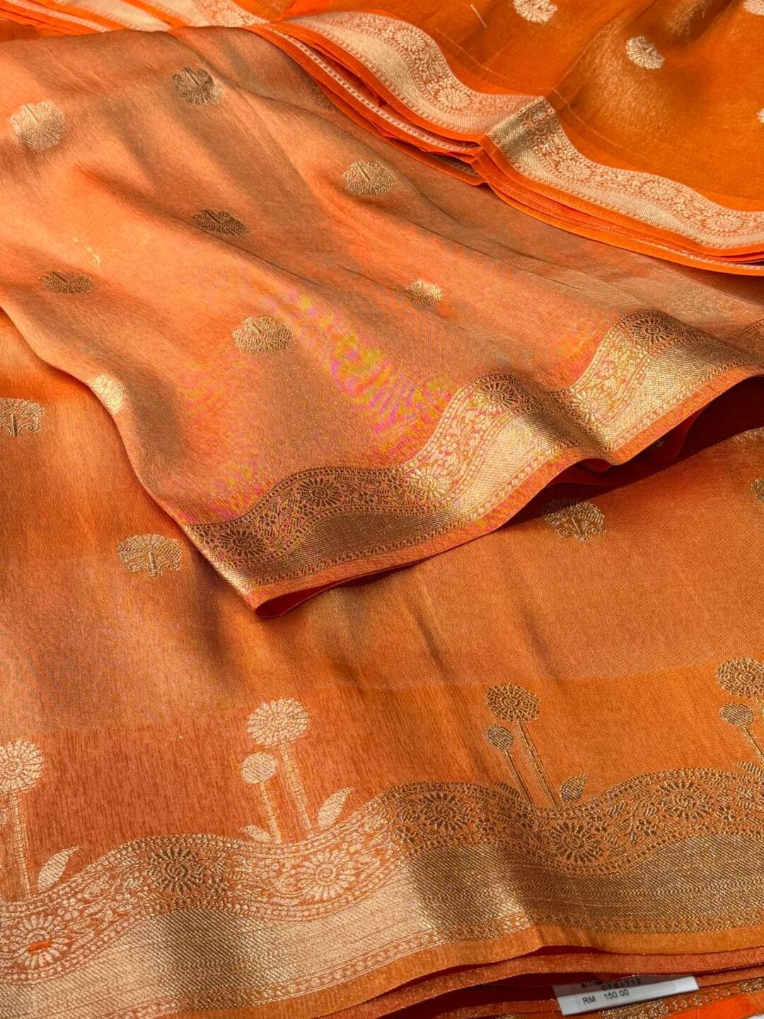 Golden Orange Banaras Cotton Silk Saree