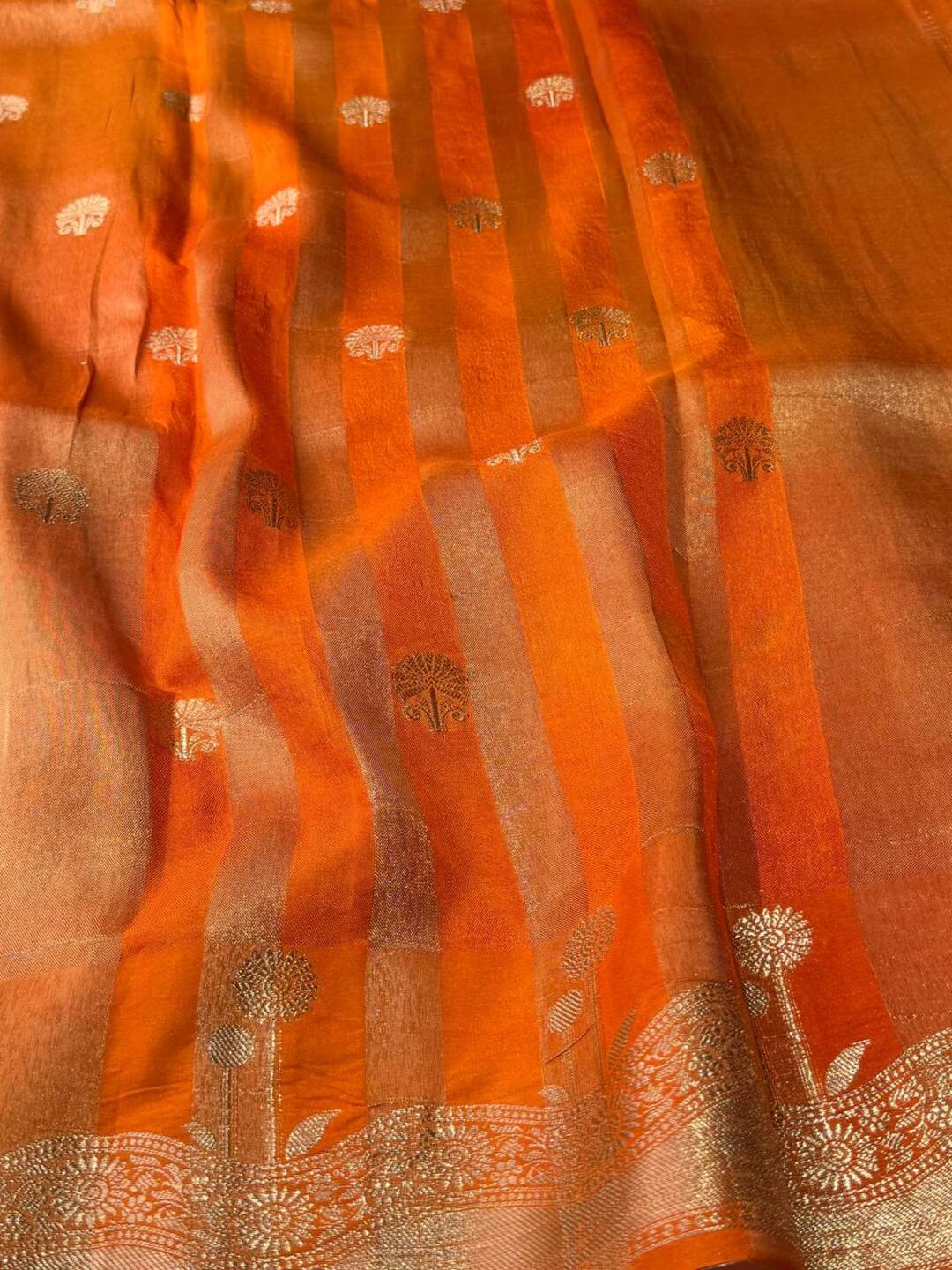 Golden Orange Banaras Cotton Silk Saree