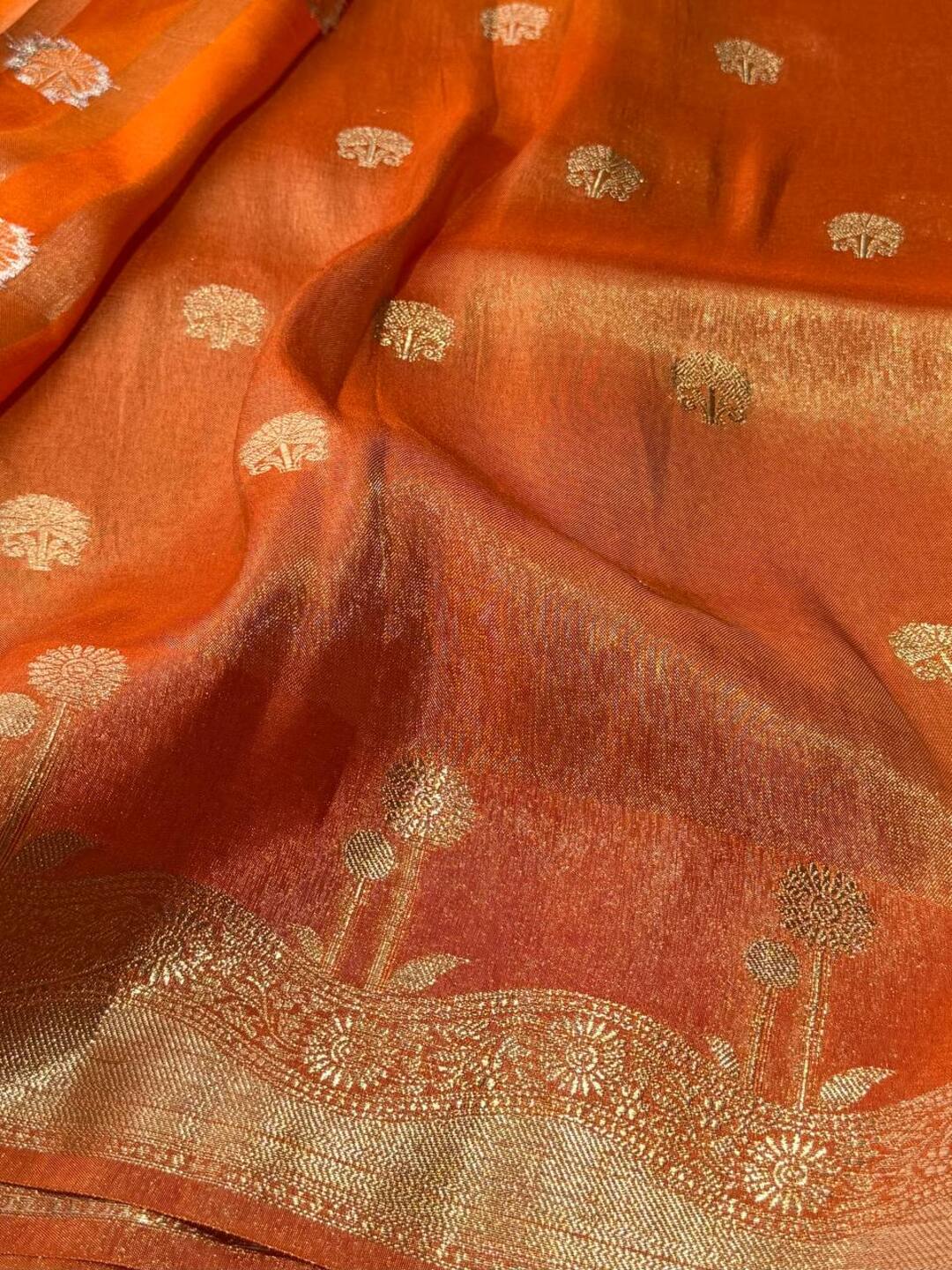Golden Orange Banaras Cotton Silk Saree