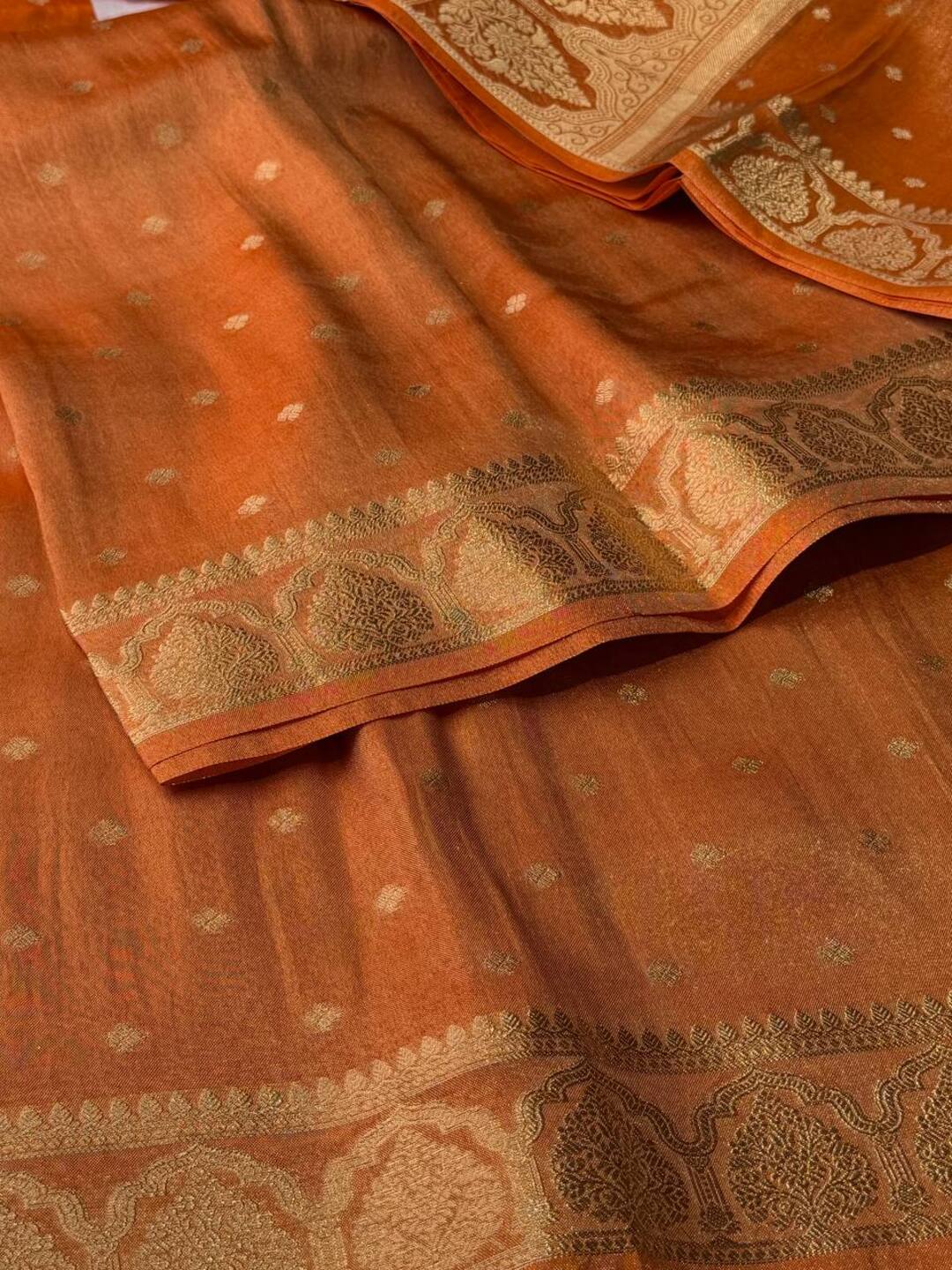 Golden Orange Banaras Cotton Silk Saree