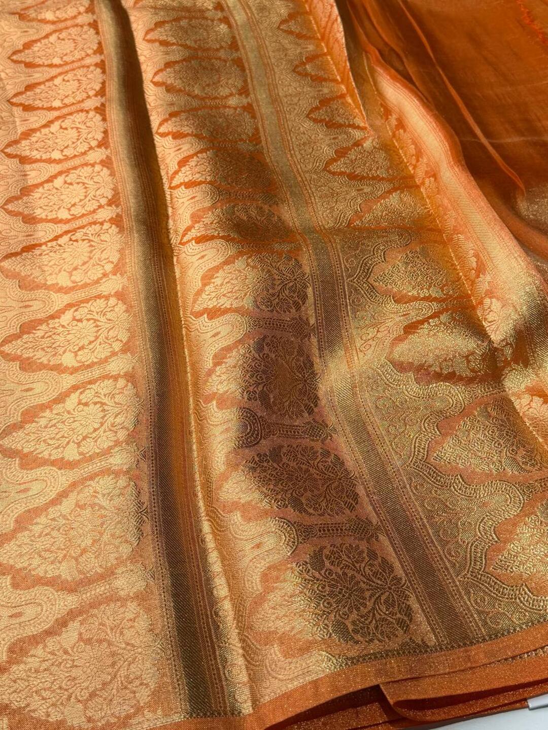 Golden Orange Banaras Cotton Silk Saree
