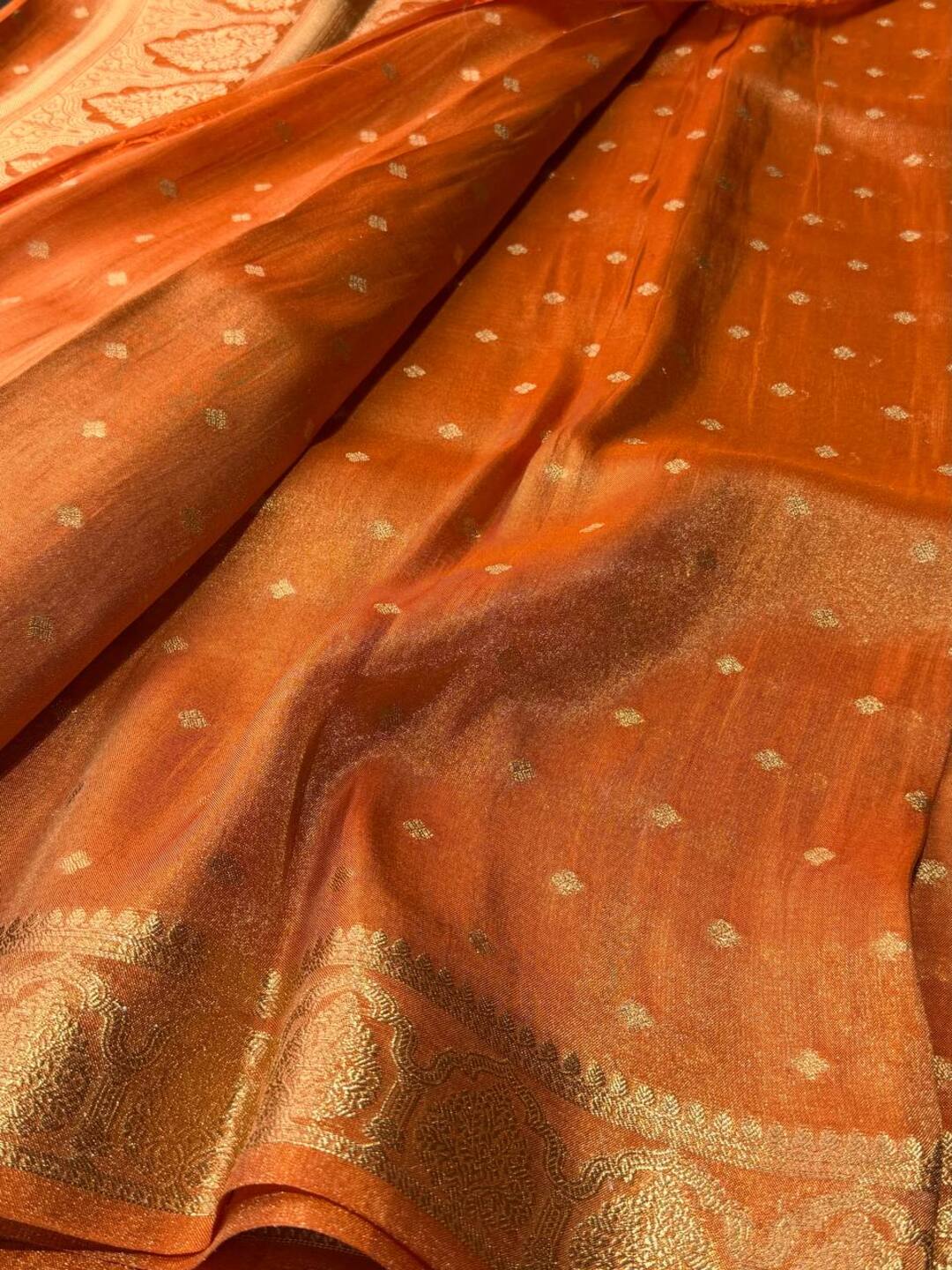 Golden Orange Banaras Cotton Silk Saree