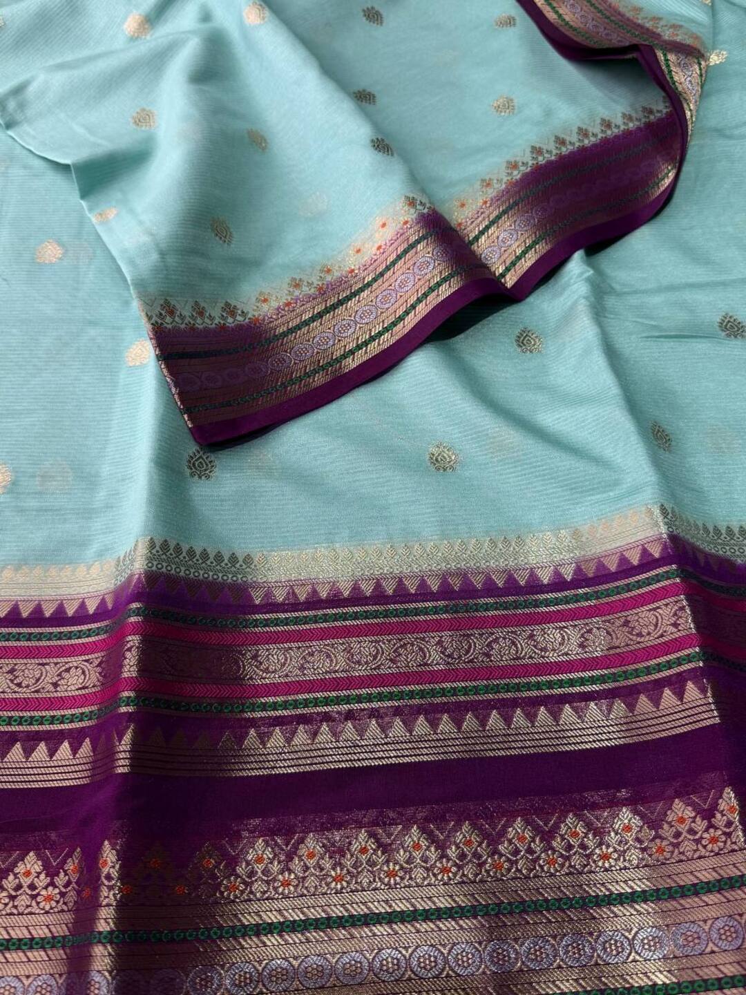Pastel Blue Banaras Cotton Silk Saree