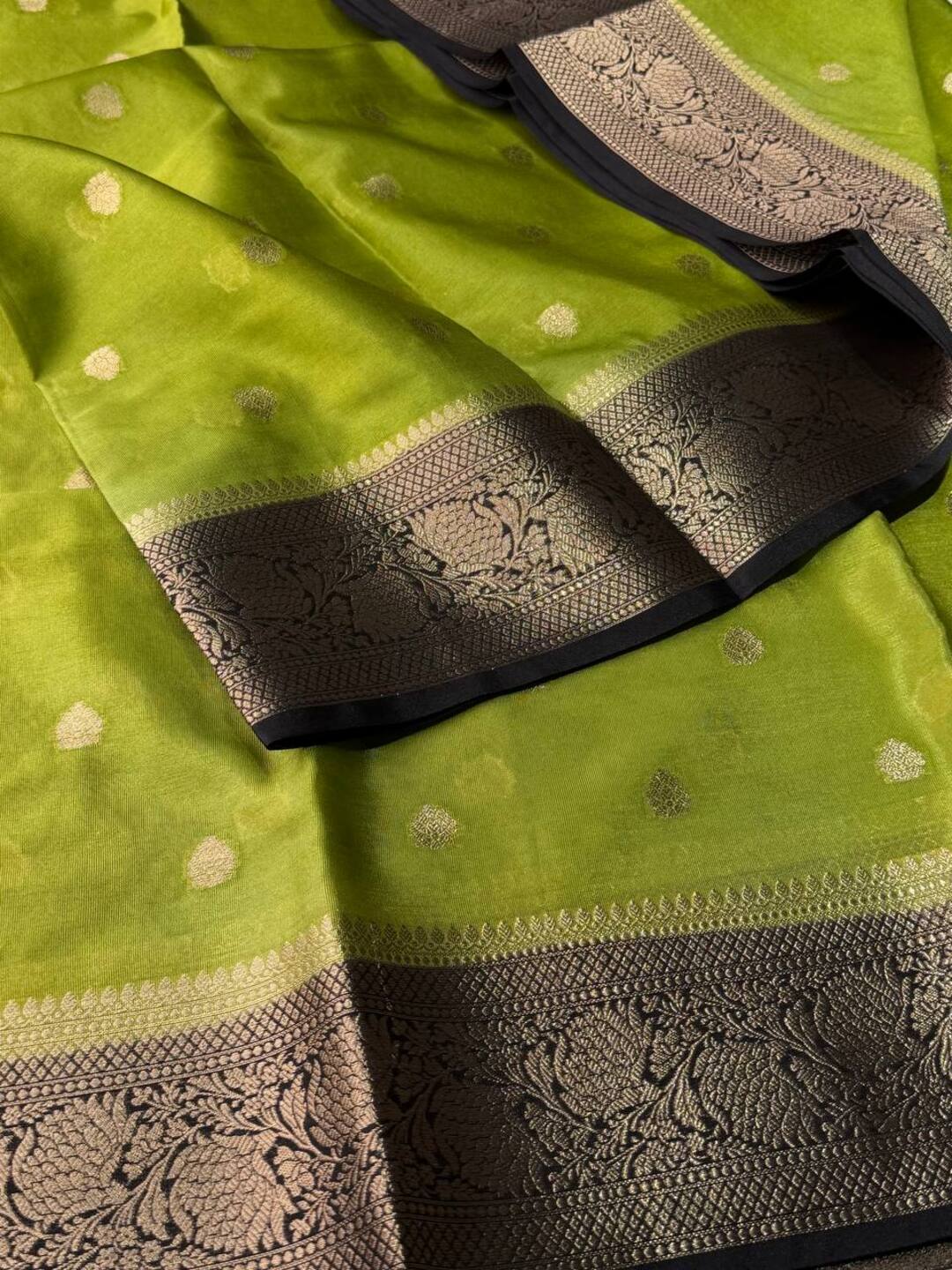 Apple Green Banaras Cotton Silk Saree