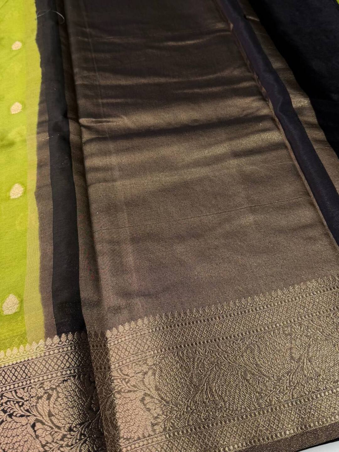 Apple Green Banaras Cotton Silk Saree