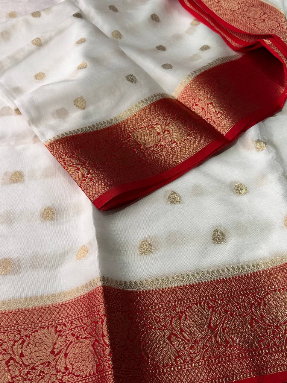 White Banaras Cotton Silk Saree