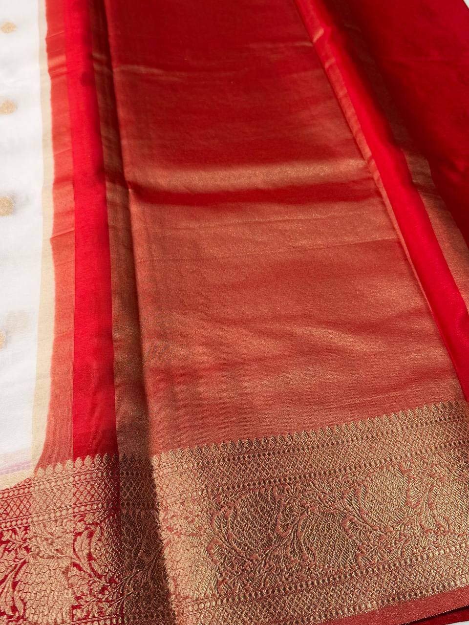 White Banaras Cotton Silk Saree