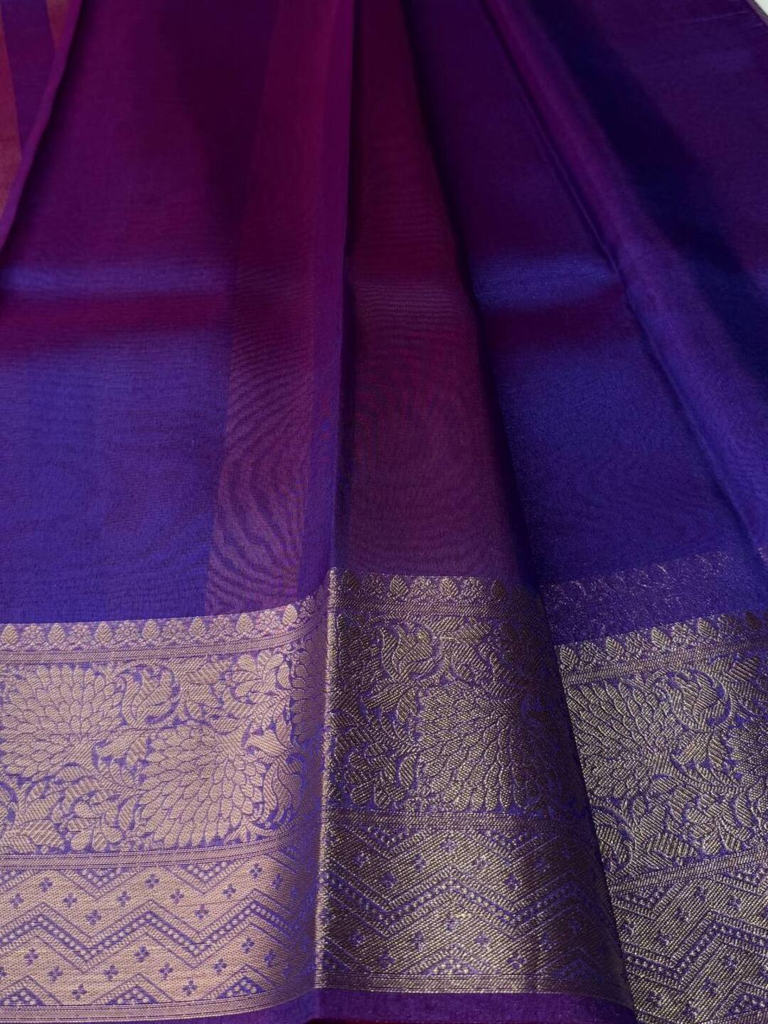 Dual Tone Purple Tissue Cotton Silk Saree