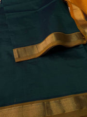 Emerald Green Cotton Saree With Contrast Blouse