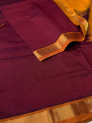 Maroon Cotton Saree With Contrast Blouse
