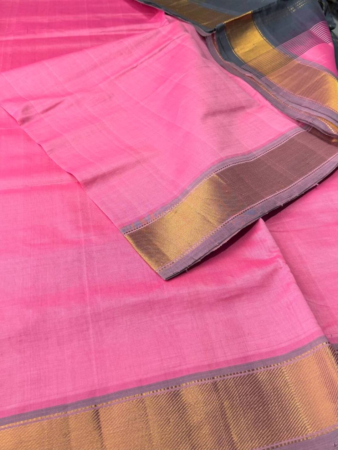 Pastel Pink Cotton Saree With Contrast Blouse
