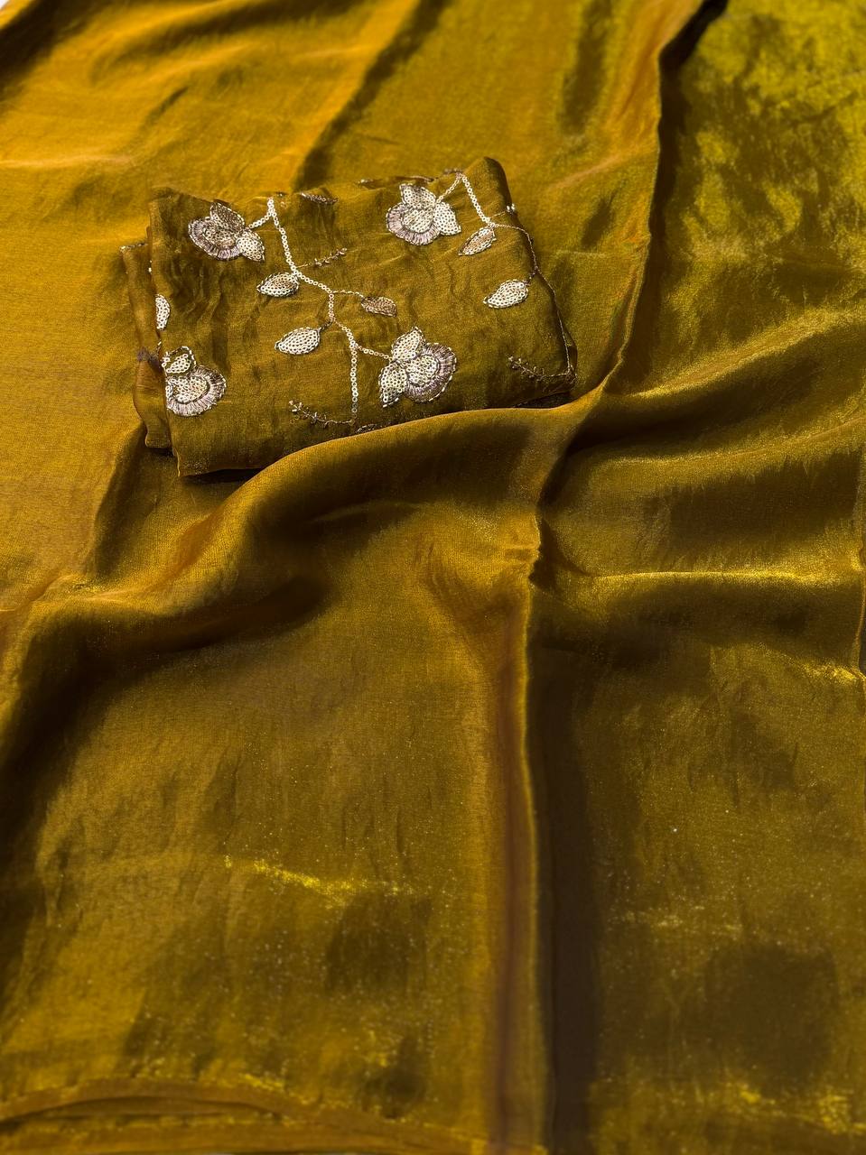 Olive Yellow Georgette Silk Saree