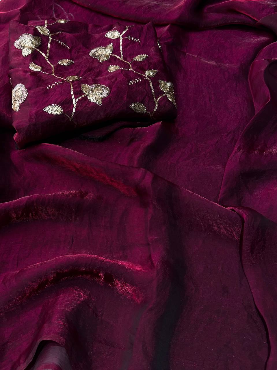 Wine Purple Georgette Silk Saree