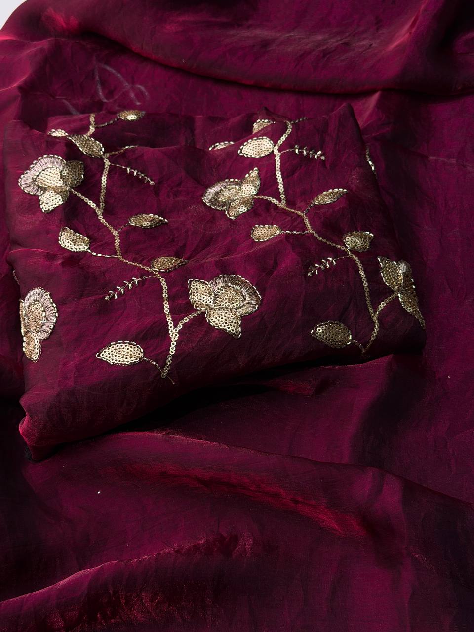 Wine Purple Georgette Silk Saree