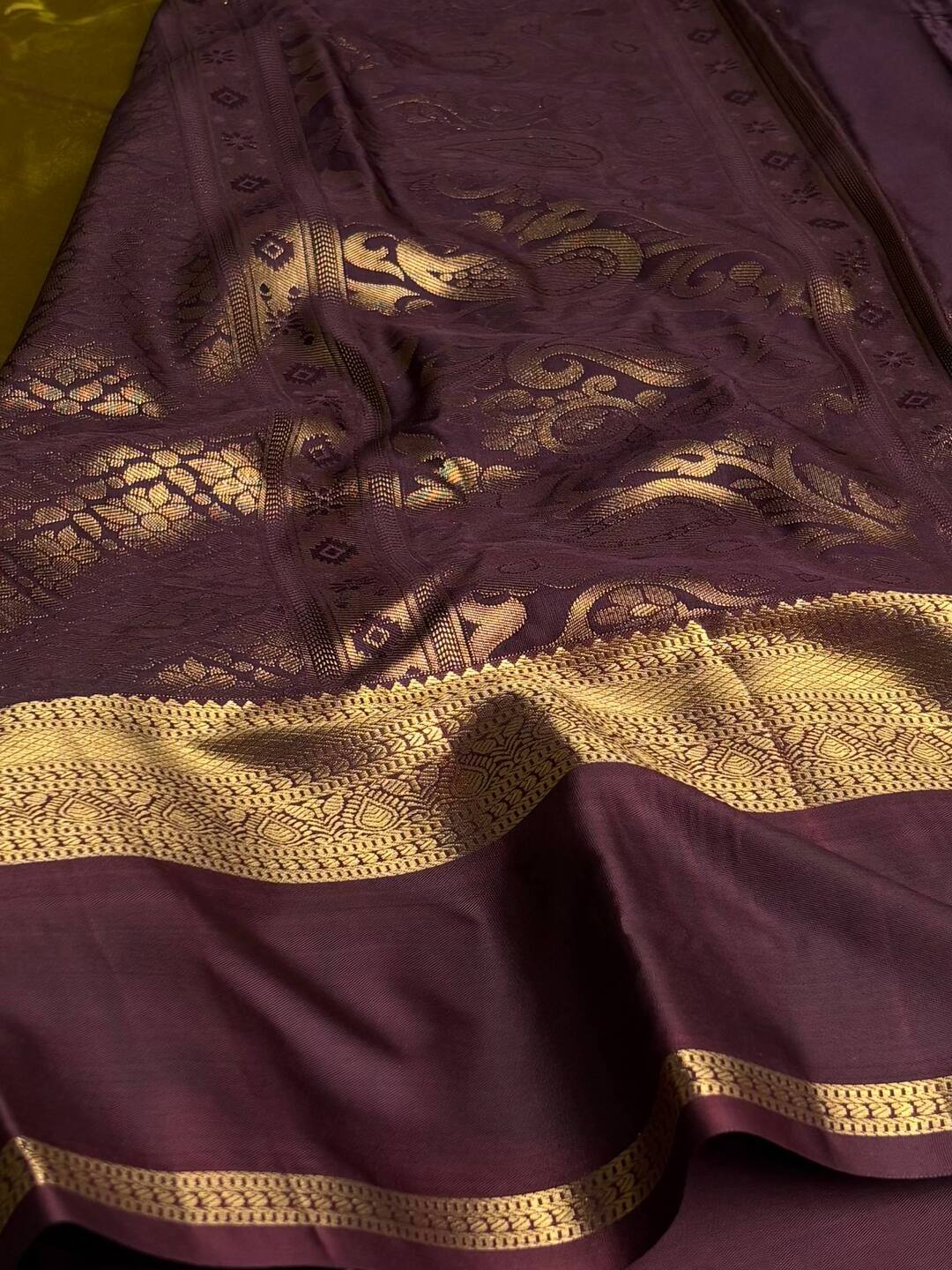 Golden Olive Green Semi Kanchi Silk Saree