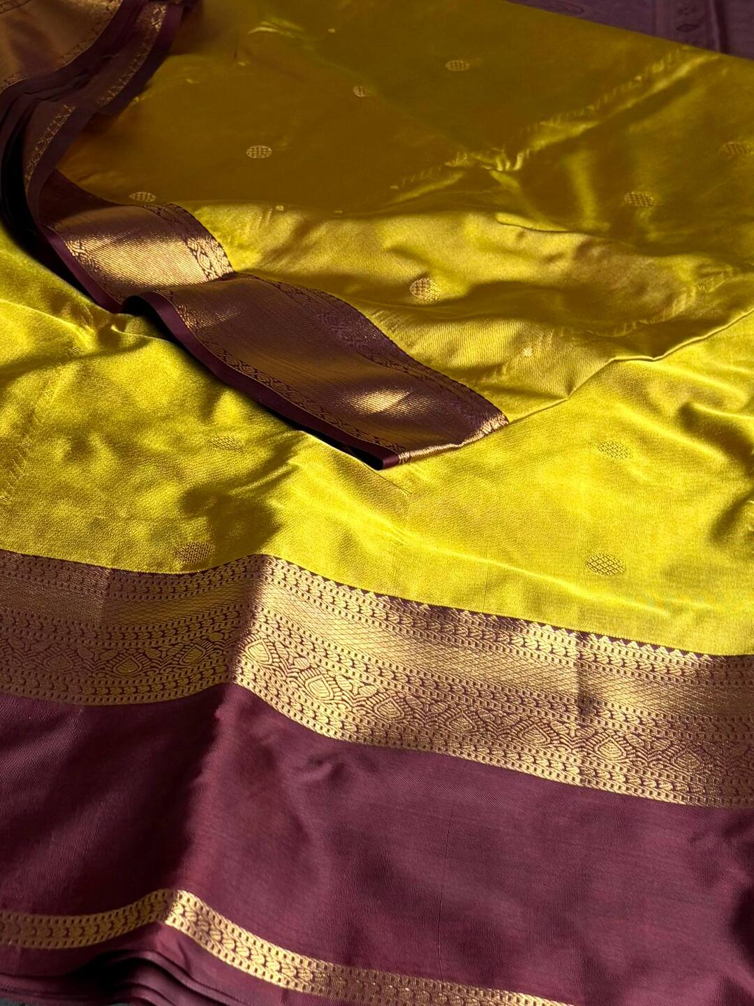Golden Olive Green Semi Kanchi Silk Saree