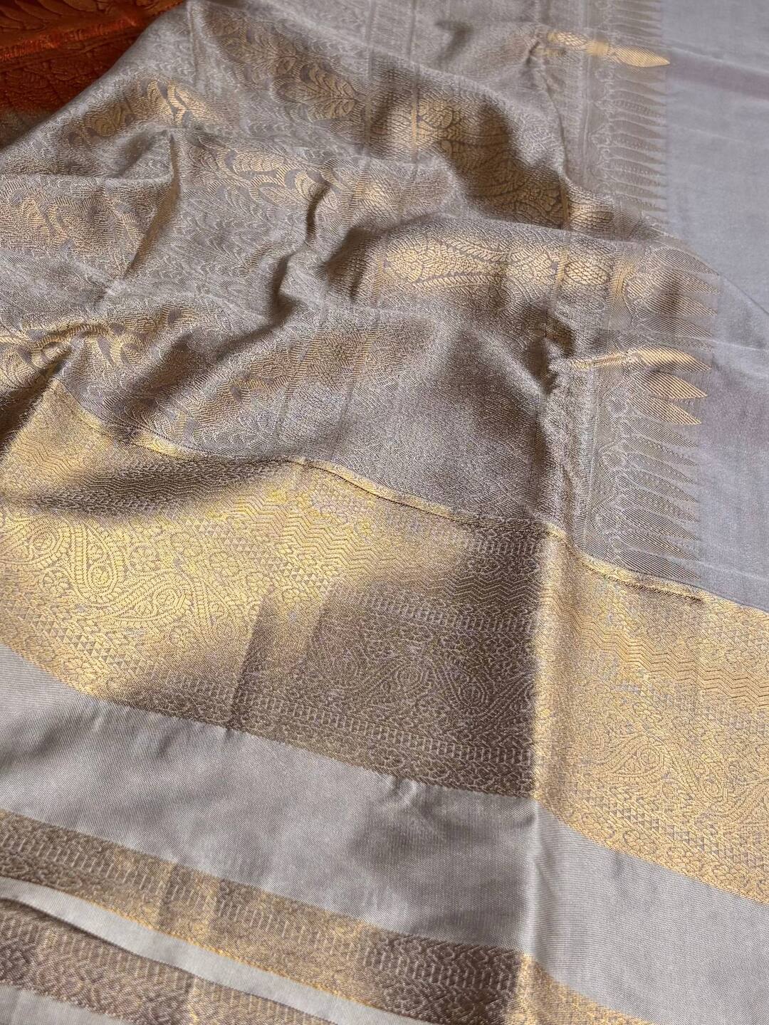 Burnt Orange Semi Kanchi Silk Saree