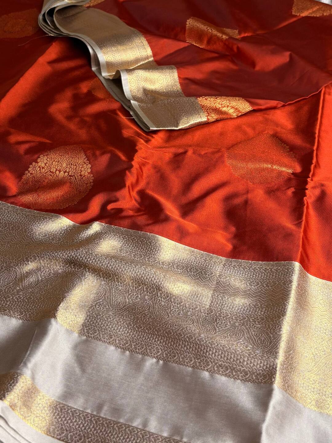 Burnt Orange Semi Kanchi Silk Saree