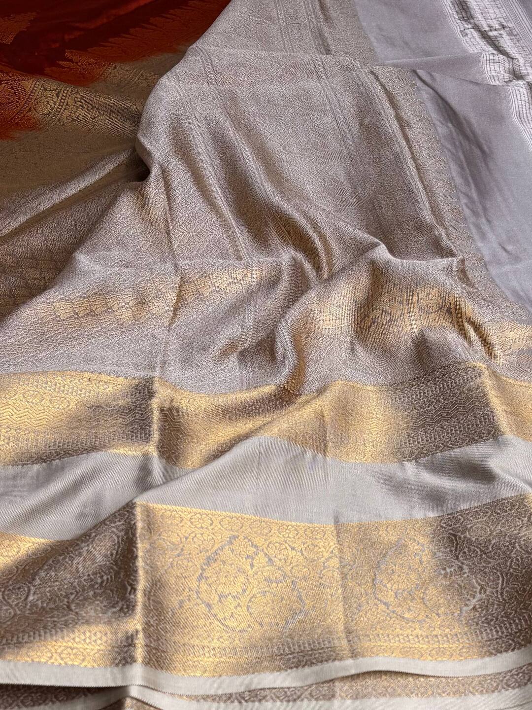 Burnt Orange Semi Kanchi Silk Saree