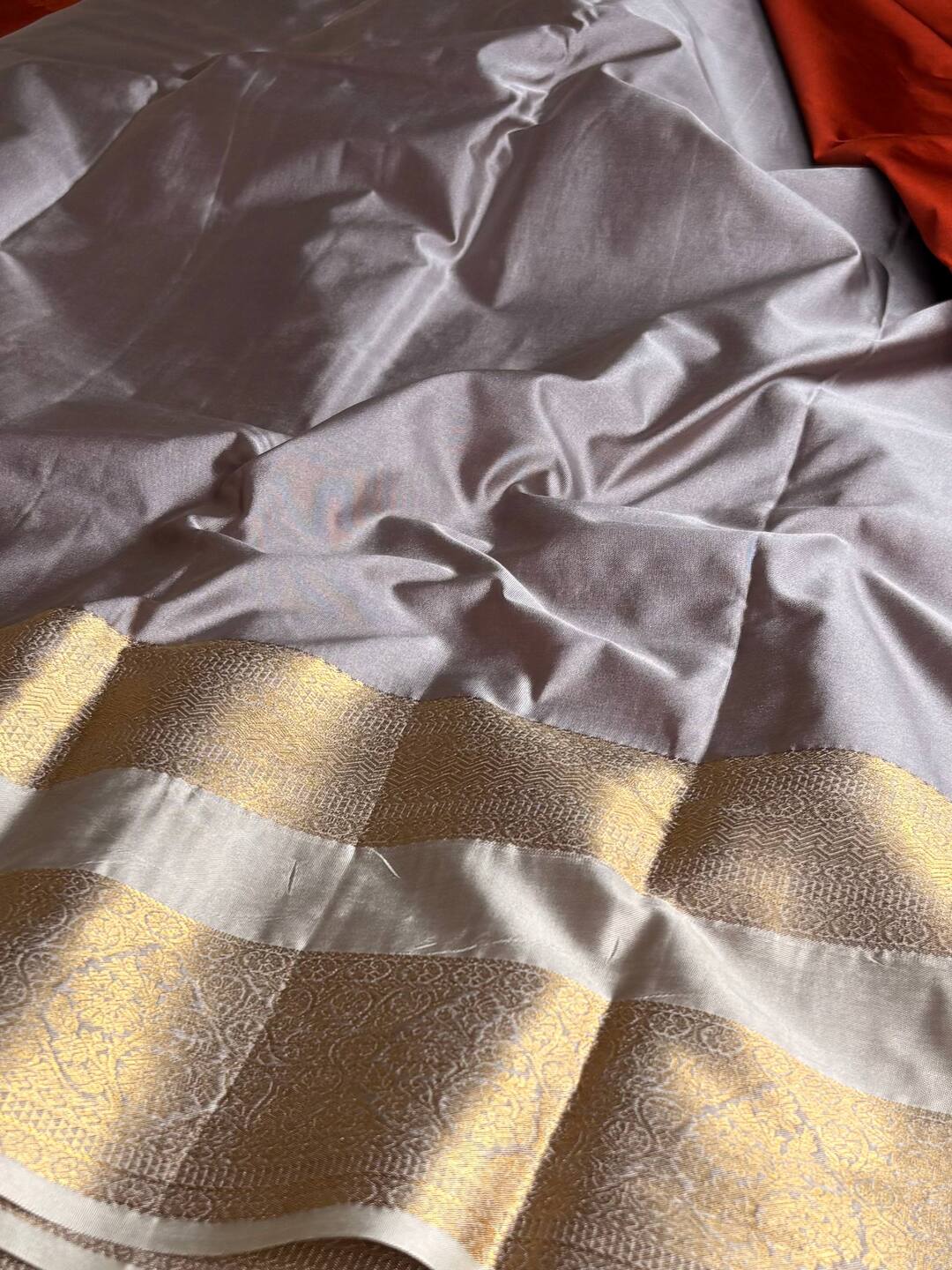 Burnt Orange Semi Kanchi Silk Saree