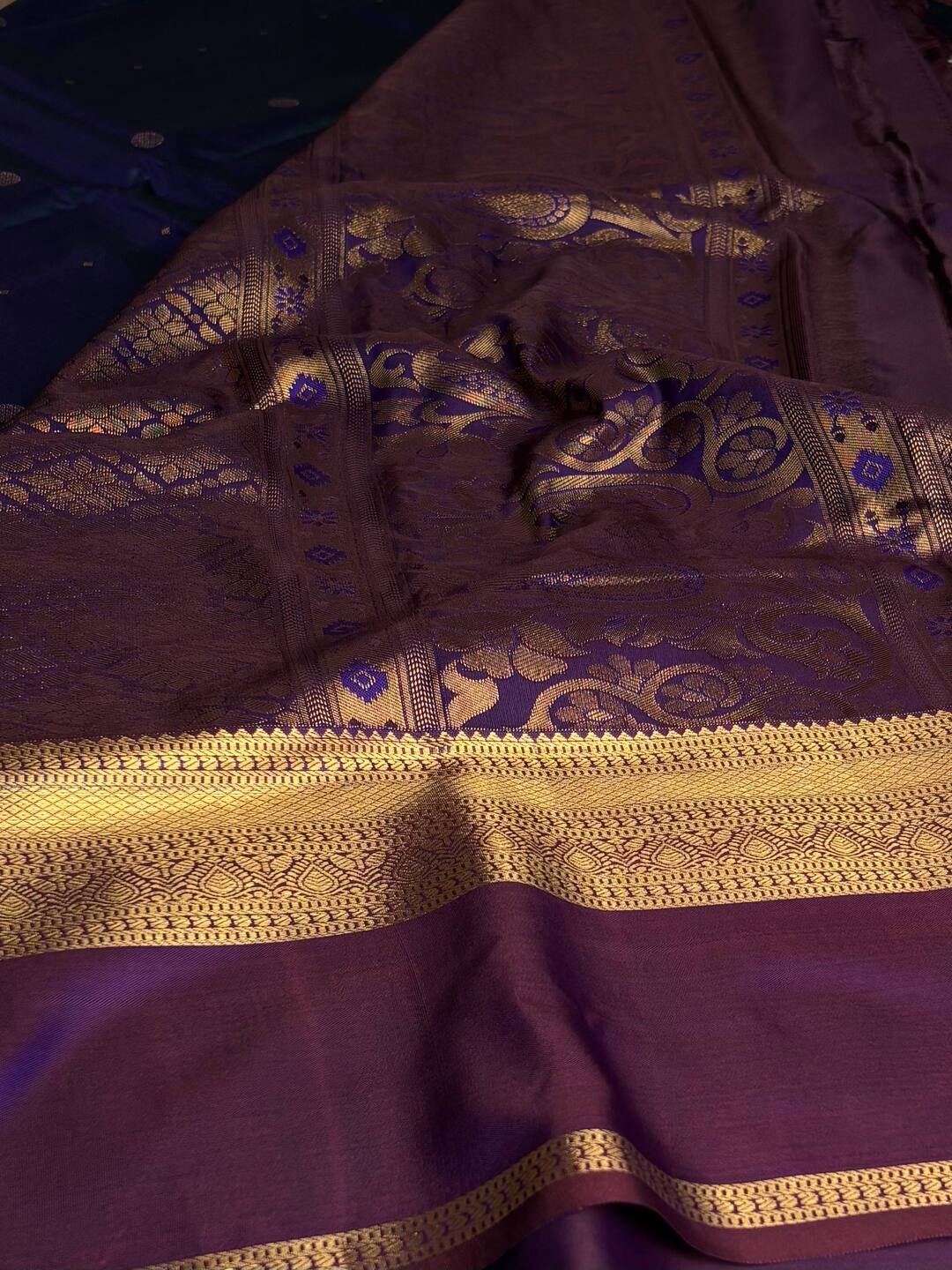 Dual Tone Teal Blue Semi Kanchi Silk Saree