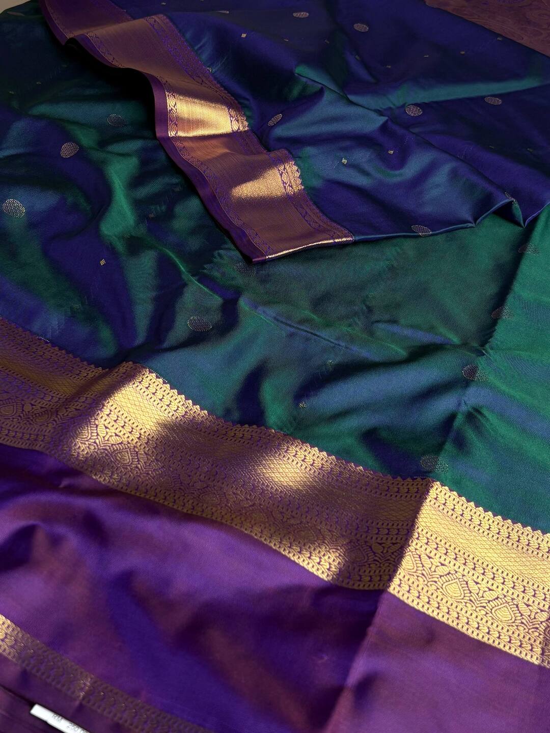 Dual Tone Teal Blue Semi Kanchi Silk Saree