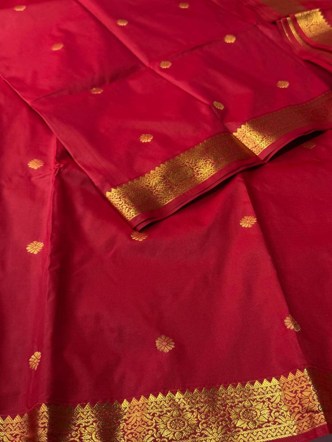 Cherry Red Cotton Silk Saree