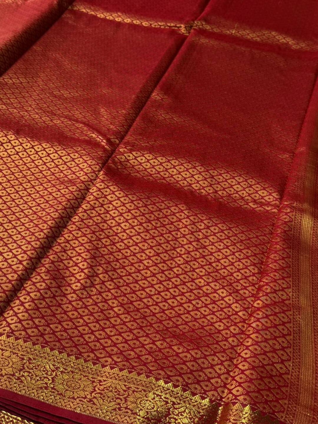 Cherry Red Cotton Silk Saree