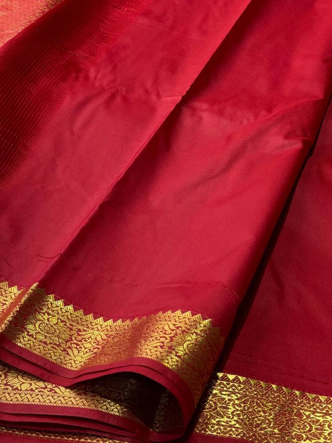 Cherry Red Cotton Silk Saree