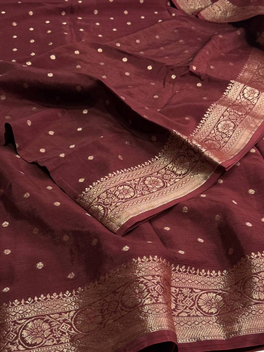 Brown Georgette Chiffon Silk Saree