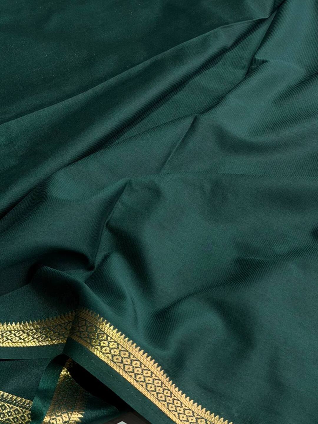 Emerald Green Semi Mysore Chiffon Saree