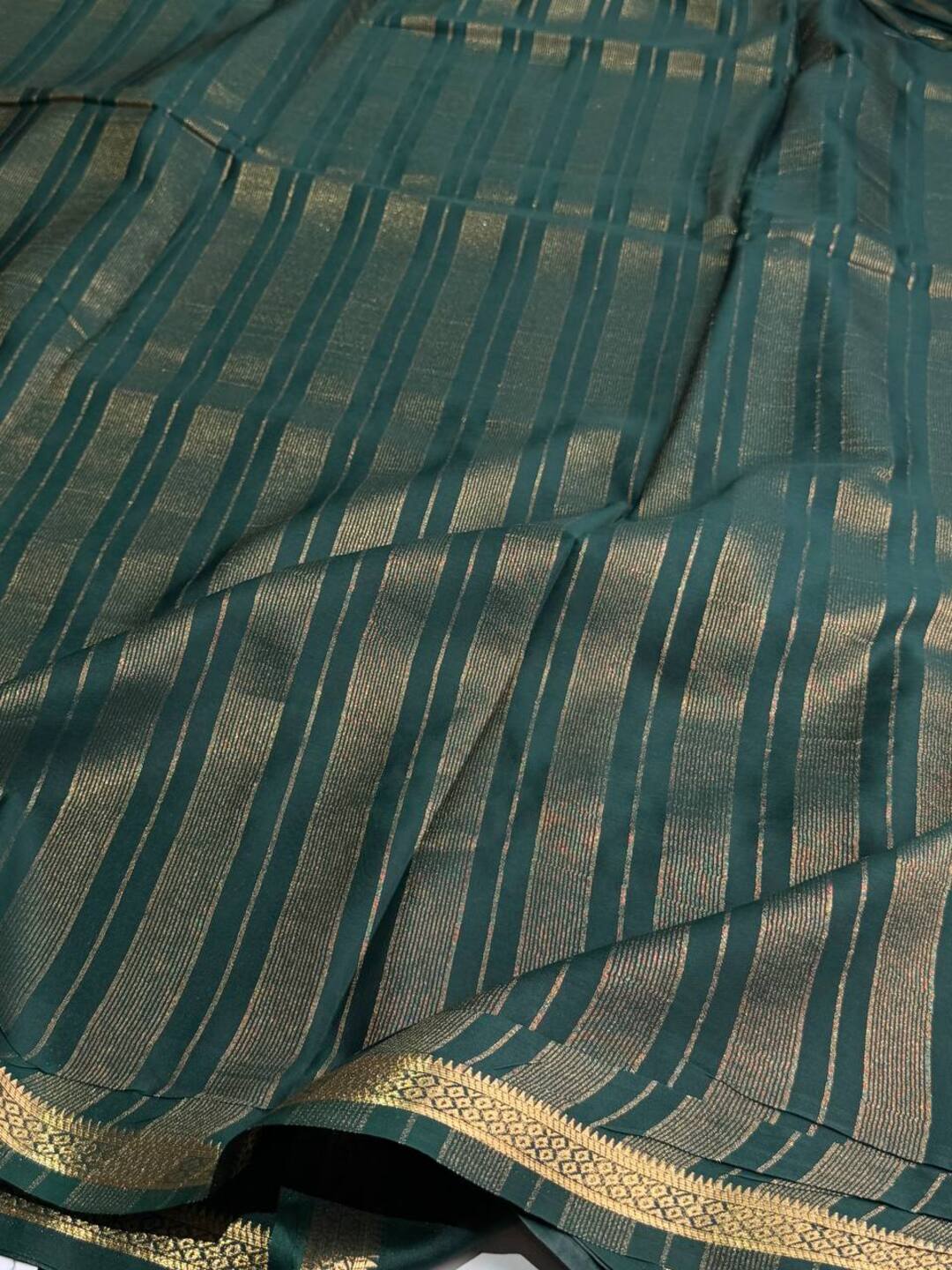 Emerald Green Semi Mysore Chiffon Saree