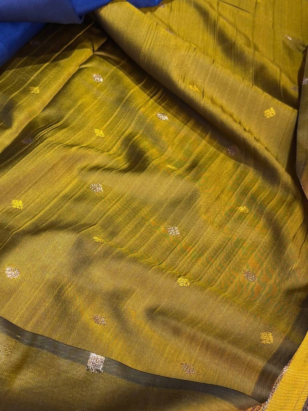 Blue With Yellow Border Cotton Silk Saree