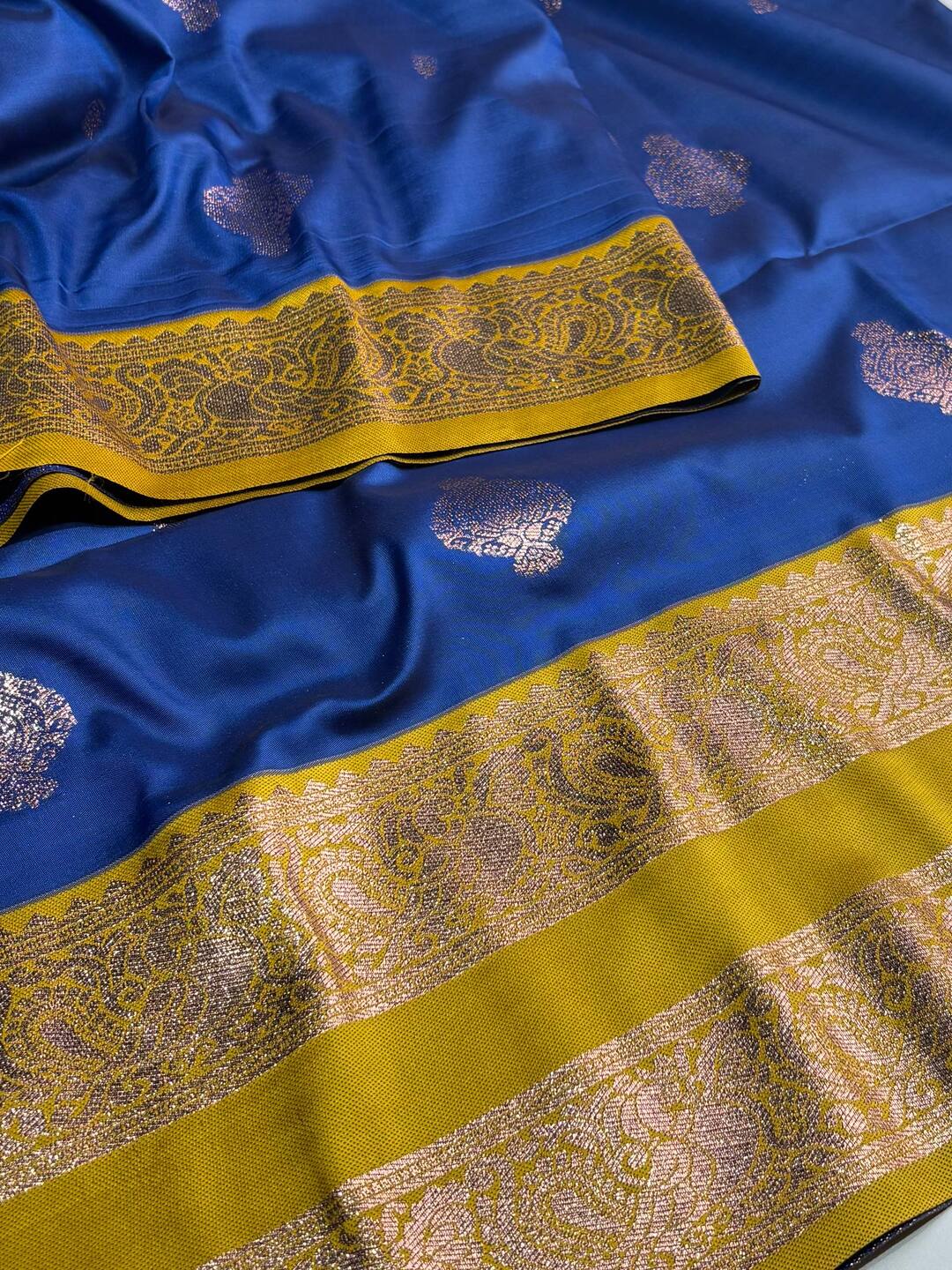 Blue With Yellow Border Cotton Silk Saree